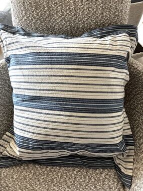 Ralph Lauren LG Blue White Stripe Button Pillow Cover 28" Nautical Elsa Belize